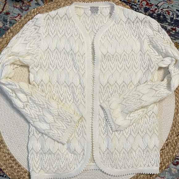 Cardigan Sweater Vintage Crochet Vienna Lace Open Sheer Mesh Top B1 - Picture 4 of 16